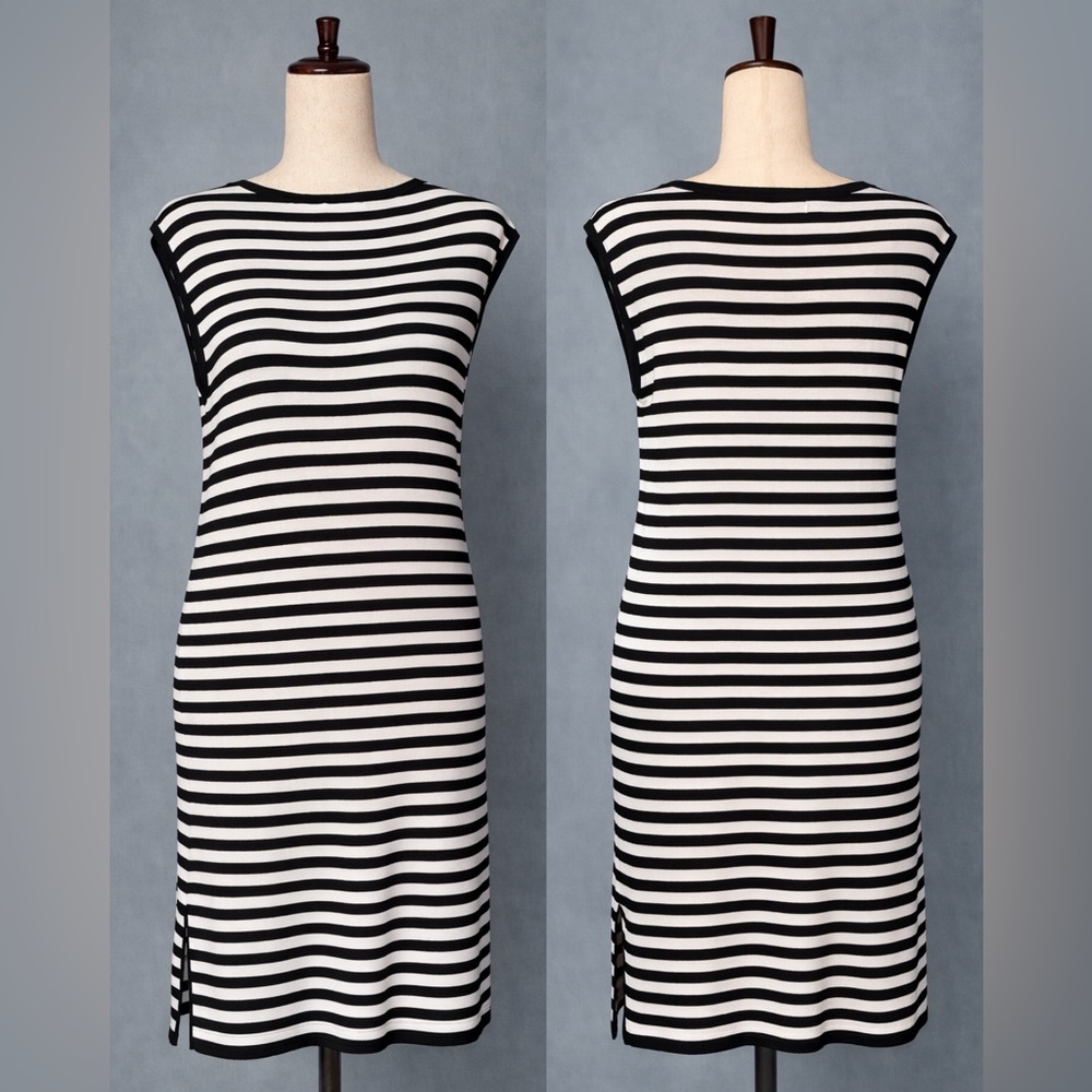 Nicole Miller black & white ribbed knit sleeveless midi - L